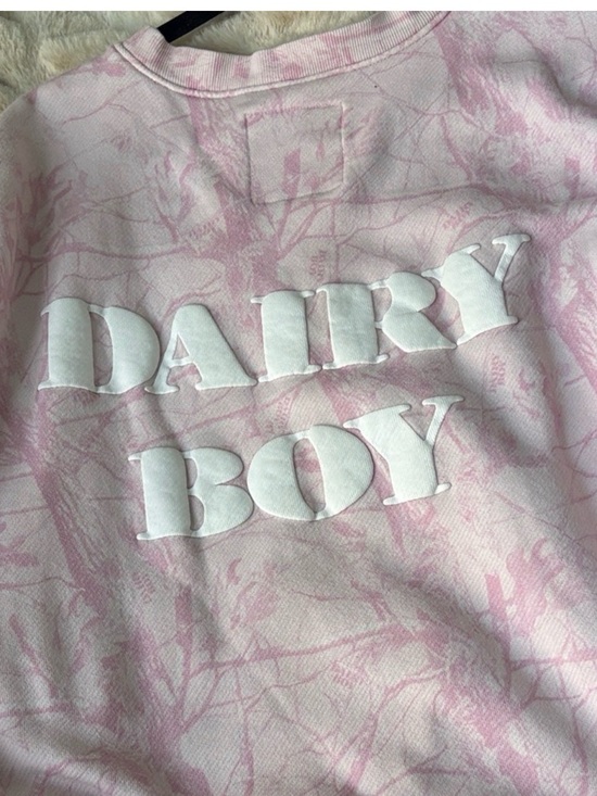 Dairy Boy Sweaters - Dairy Boy Pink Camo Sweatshirt Crewneck with White Puffy Letters